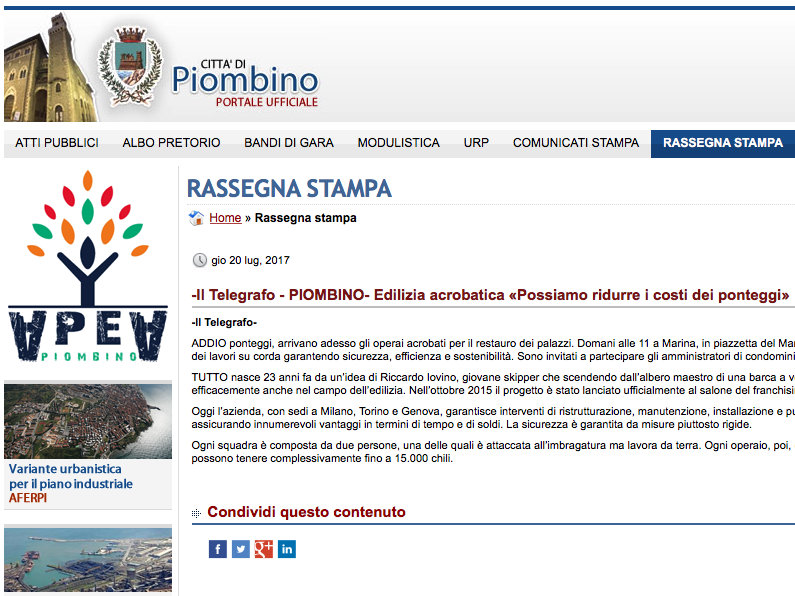 EdiliziAcrobatica evento Piombino rassegna stampa comune